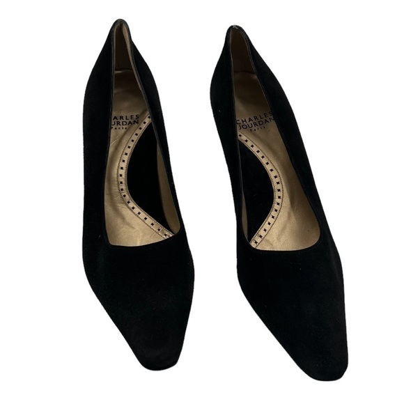 Charles Jourdan Black Suede Paris Pointed Toe Heels Size 8 Women’s - Picture 1 of 8